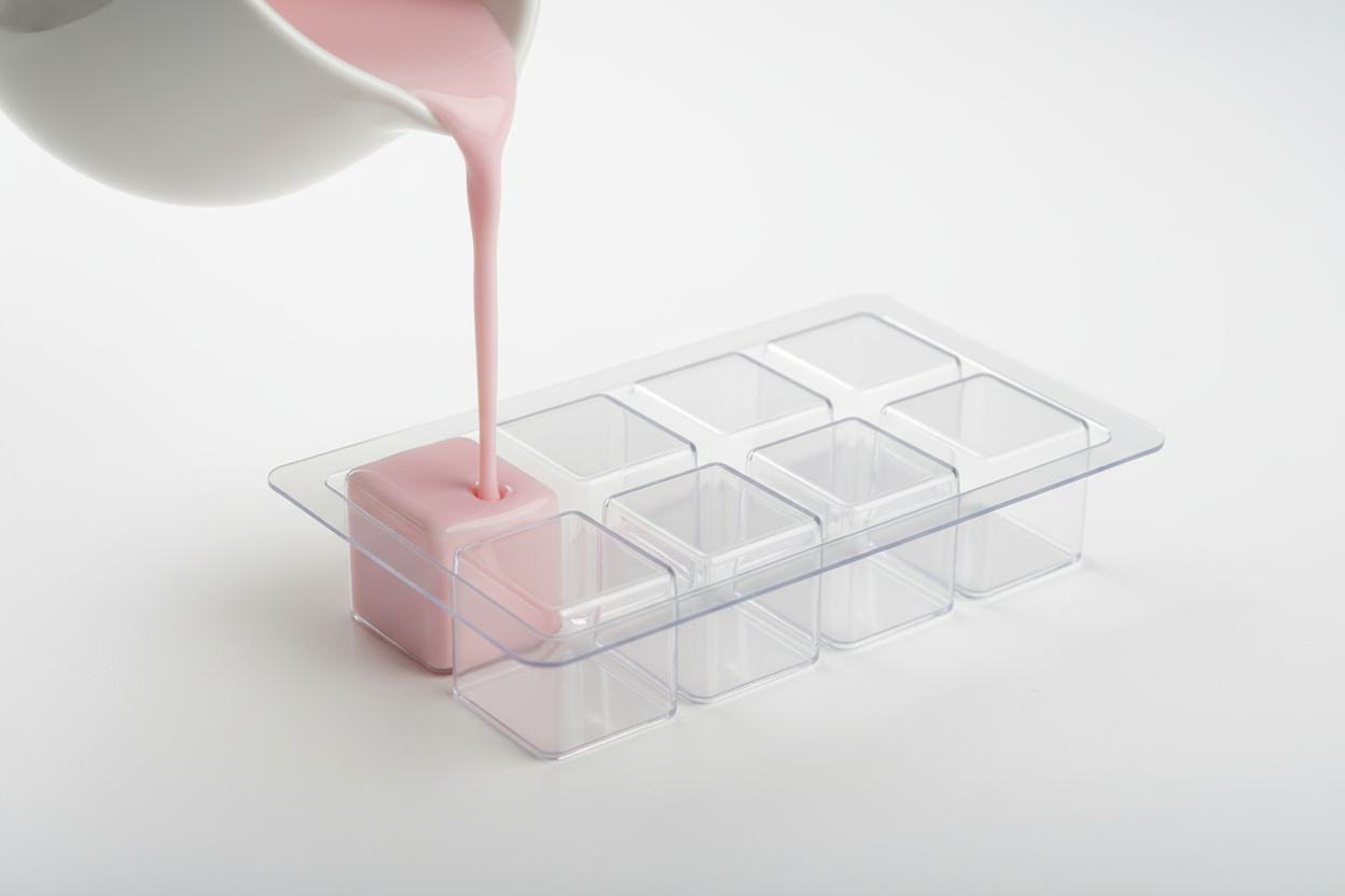 6 cubes wax melt tray and wax being pouredn into it